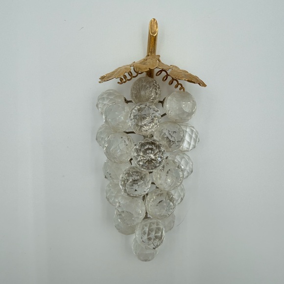 Vintage Swarovski Crystal 23 Grape Cluster Bunch Gold Leaf Sparkling Fruit